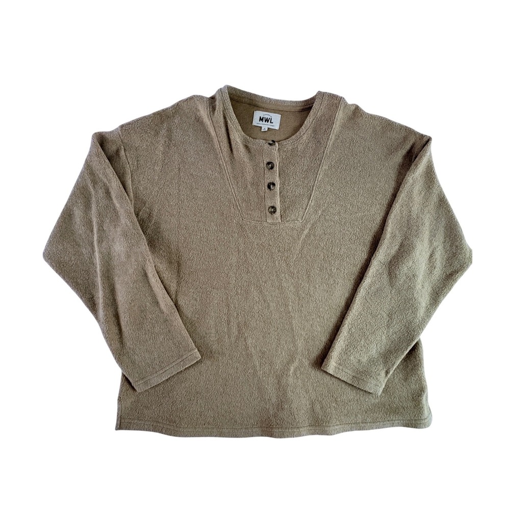 Madewell MWL Textured‎ Fleece Henley Pullover Top Tan Size Medium